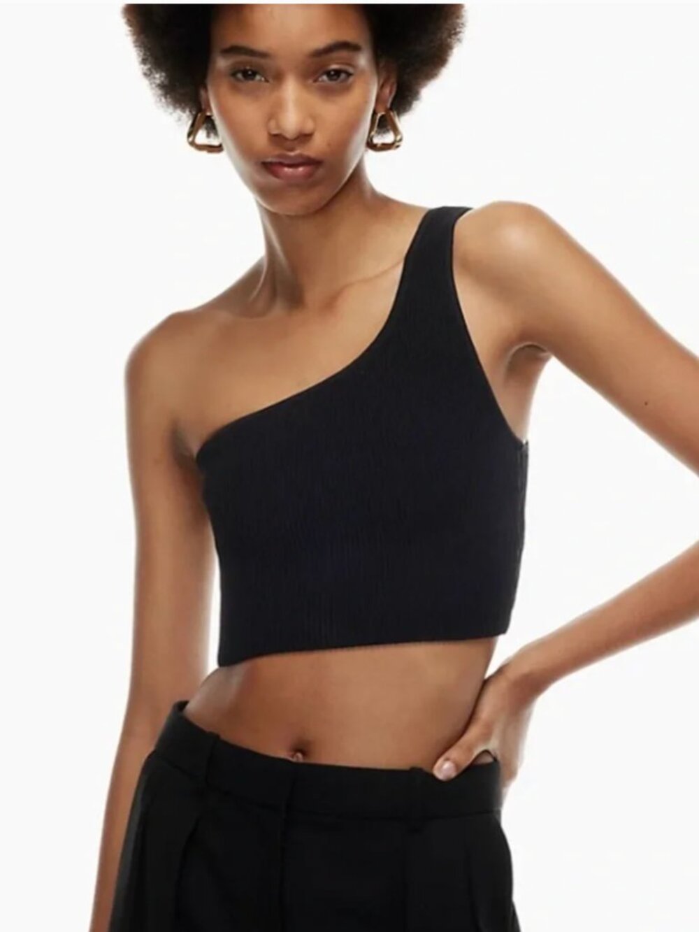 Aritzia Babaton Sculpt Knit One-Shoulder Cropped Tank in Black